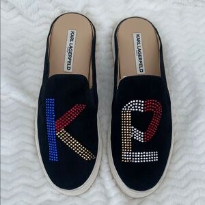 Karl Lagerfeld Black Embellished Women's Slip-On Shoes